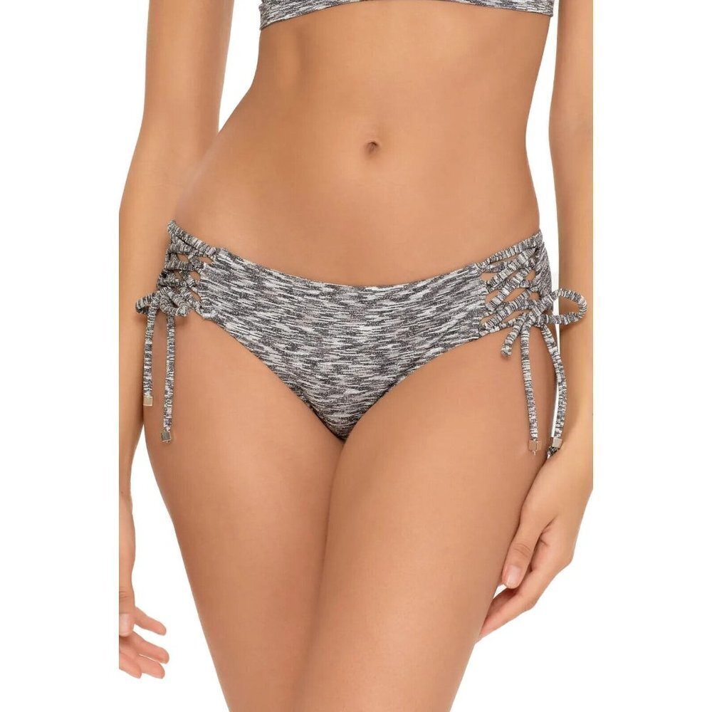 BECCA Silver Metallic Bikini Bottoms Womens BNWOT Side Ties Hipster